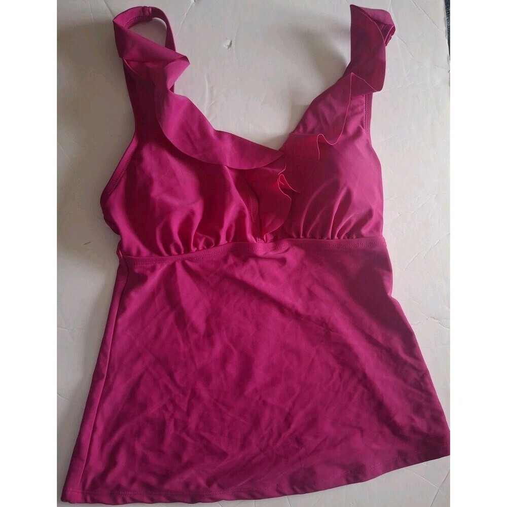 DKNY Ruffled Tankini Top Swim Top Only Size Medium Hot Pink FIA Padded  New